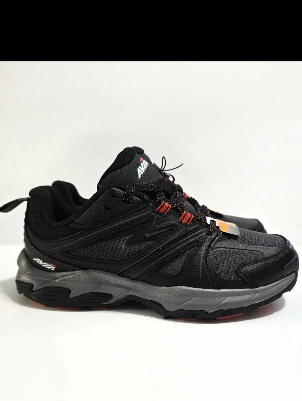 Avia Men's Talus Size 9.5 Wide Rugged Black Sneakers Walking Shoes Red Accents